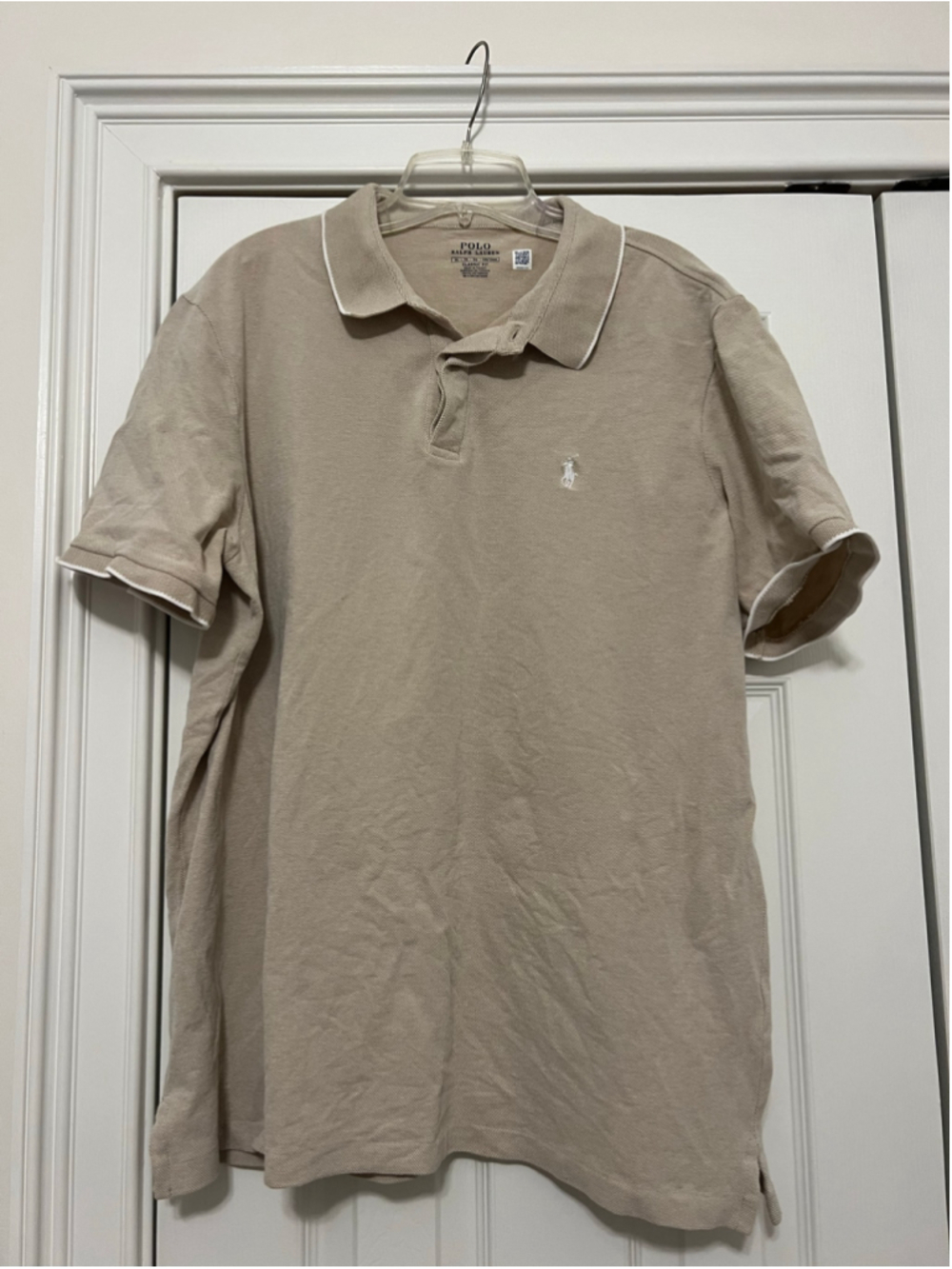 Men's Polo Ralph Lauren Classic Fit Polo Shirt XL Beige White